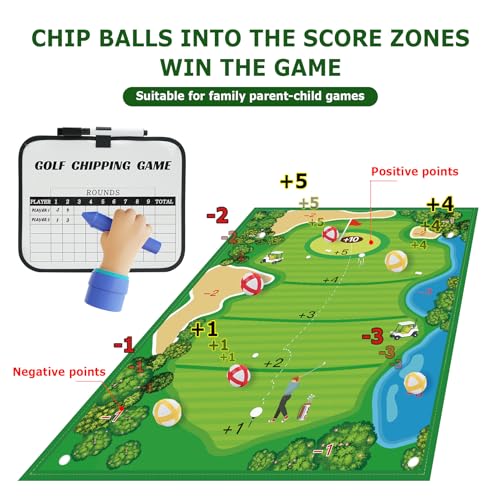 Double-Sided Chipping & Dart Game Mat Set with Golf Club, 20 Sticky Balls, 6Ft x 5Ft Supersize Game Training Mat, Ideal Indoor & Outdoor Gifts for Adults, Family, and Kids Play