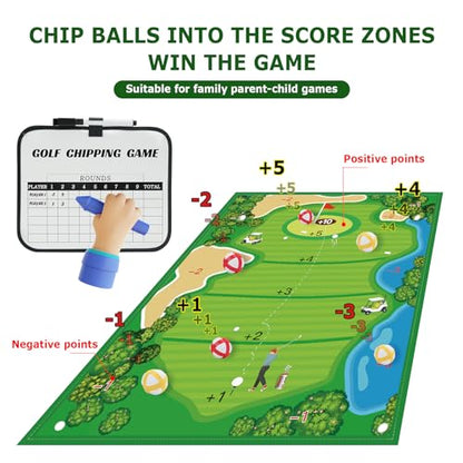 Double-Sided Chipping & Dart Game Mat Set with Golf Club, 20 Sticky Balls, 6Ft x 5Ft Supersize Game Training Mat, Ideal Indoor & Outdoor Gifts for Adults, Family, and Kids Play