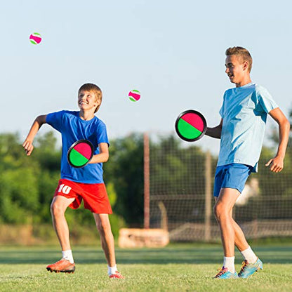 Cooraby Toss and Catch Paddle Game Disc 4 Set Paddle Toss and Catch Ball Sport Game Suitable for Sports, Beach and Party Favor with Storage Bag, 8 Paddles and 8 Balls - size: 18.5cm