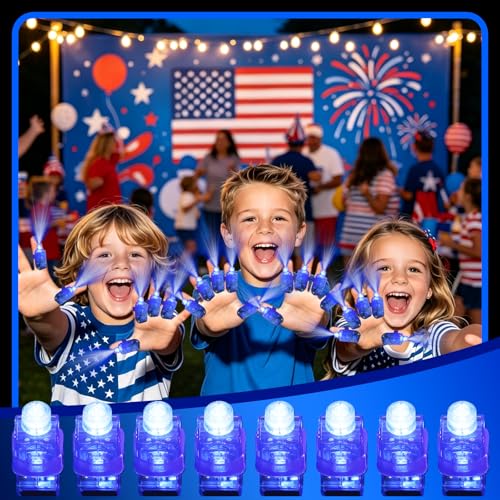 100pcs Blue Finger Lights, Glow in the Dark 4th of July Party Supplies, LED Finger Flashlights Patriotic Goodie Bag Stuffers Classroom Prizes, Carnival Concert Gifts Accessories - style: Blue-100