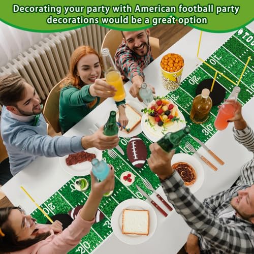 WinnerWhy 9 Pcs Football Party Goal Post Decoration Kit Includes 4 Football Field Goal Post 2 Football Court Table Runner 2 Mini Football 1 Pump for Football Theme Birthday Party Supplies