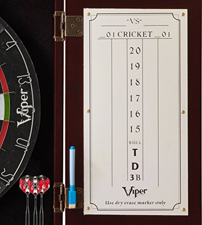 Viper Hudson All-in-One Dart Center: Classic Solid Wood Cabinet & Official Sisal/Bristle Dartboard Bundle with Steel-Tip Dart Set, Dry Erase Scoreboard & Out-Chart, Mahogany Finish - style: Elite