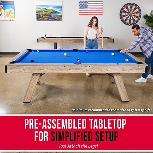 GoSports 8 ft Pool Tables with Wood Finish - Choose Your Style - Modern Billiards Table with 2 Cue Sticks, Balls, Rack, Felt Brush and Chalk - color: Blue, Brown Wood Finish