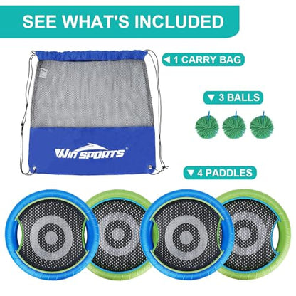 WIn SPORTS Trampoline Paddles Disc,Indoor Outdoor Game for 4 Players,Camping Game for Kids, Adults,Couples, Friends,Family, Includes 4 Rackets, 3 Rubber Koosh Balls,1 Storage Bag