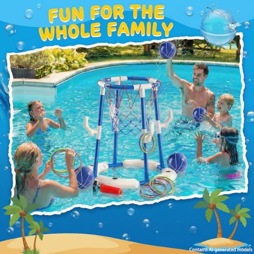 Pool Basketball Hoop,Floating Basketball Hoop,2-In-1 Floating Pool Toys Ring Game With 4 Balls And Pump, Outdoor Summer Water Toy,Chritmas Birthday Gift For 3 4 5 6 7 8 9 10Year Old Boy Girl (Blue) - color: Blue