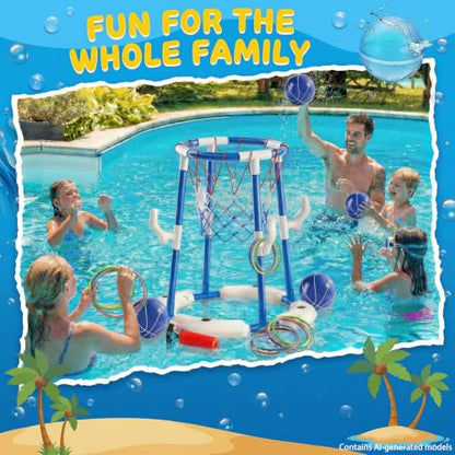 Pool Basketball Hoop,Floating Basketball Hoop,2-In-1 Floating Pool Toys Ring Game With 4 Balls And Pump, Outdoor Summer Water Toy,Chritmas Birthday Gift For 3 4 5 6 7 8 9 10Year Old Boy Girl (Blue) - color: Blue