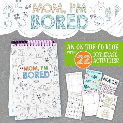 Squirrel Products Mom, I'm Bored Children's Activity Book, Fun Reusable Dry Erase Toy - Roadtrip Essentials, Word Games, Screen Free Activites for Kids Ages 3 and Up - Original Version