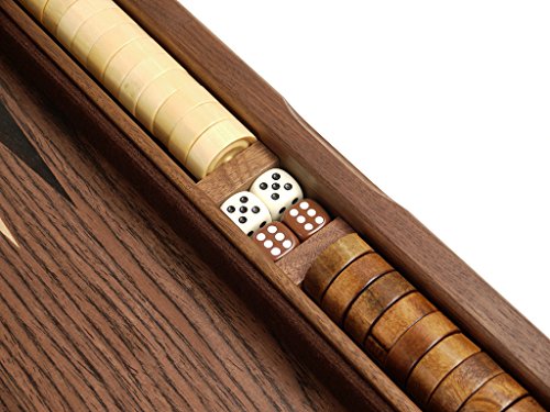 15-inch Wood Backgammon Set - Burlwood/Walnut Diamond Inlay Board - 2 Players, Ages 8+