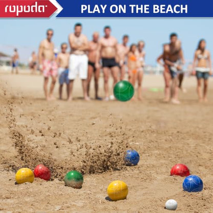ropoda 90mm Bocce Ball Set with 8 Polyresin Balls, Pallino, Case and Measuring Rope for Backyard/Lawn/Beach/Outdoor, Resin Bocce Ball for Kids Teens Beginners(2 to 8 Players)