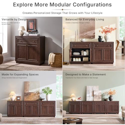 ACCOHOHO Modern Farmhouse Buffet Cabinet, 31.5" Sideboard Credenza, Modular Storage Cabinet with Framed Panel Fronts, Adjustable Shelves & Dual Base Design, Natural Walnut - color: Natural Walnut, size: 1 Piece