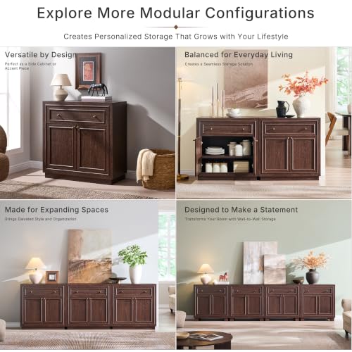 ACCOHOHO Modern Farmhouse Buffet Cabinet, 126" Sideboard Credenza, Modular Storage Cabinet with Framed Panel Fronts, Adjustable Shelves & Dual Base Design, Natural Walnut - color: Natural Walnut, size: 4 Piece