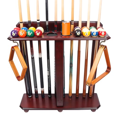 GSE Games & Sports Expert Corner-Style Floor Stand Billiard Pool Cue Racks with Score Counters, Holds Pool Cue Sticks, Balls Set, Ball Racks - color: Mahogany, style: 10 Cue, Rectangle Rack
