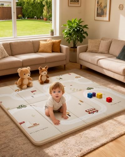 Oneye Baby Play Mat, 50 x 50 Inch Floor Mat with XPE Foam,Foldable & Reversible Baby Floor Play Mat, Perfect Baby Foam Playmat for Baby Playpen, Waterproof PlayMats for Babies,Indoor& Outdoor