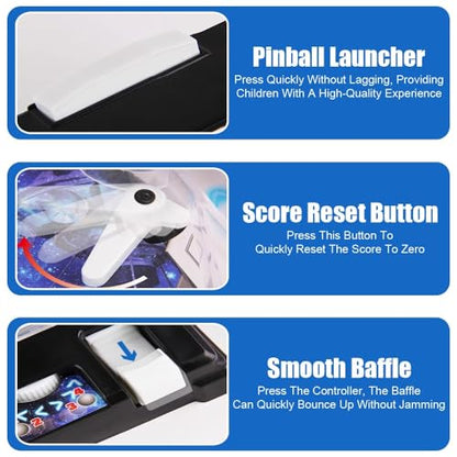 Retro Electronic Tabletop Pinball Game Machine with Lights Sounds and Scoreboard Portable Pinball Machine Mini Desktop Ball Shooting Toy