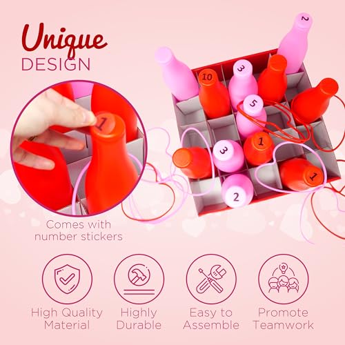 Valentine Bottle Ring Toss Game for Kids Party Activity, Indoor/Outdoor Backyard Yard Carnival Game, Classroom Valentine's Party Games for Kids and Adults Party Supplies by 4E's Novelty, Red, Pink