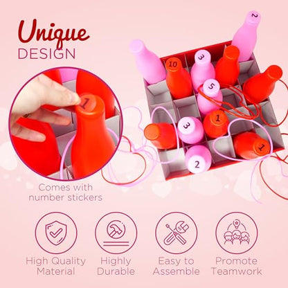Valentine Bottle Ring Toss Game for Kids Party Activity, Indoor/Outdoor Backyard Yard Carnival Game, Classroom Valentine's Party Games for Kids and Adults Party Supplies by 4E's Novelty, Red, Pink