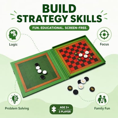 2-in-1 Checkers & Reversi Board Game | Magnetic Travel Games for Kids 8-12 | Plane Activities for Kids Ages 8-12 | Foldable Magnetic Checkers & Travel Activities - color: Reversi