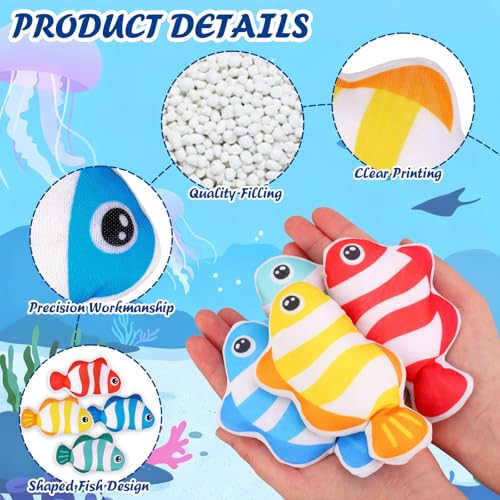 JarThenaAMCS 12Pcs Fish Bean Bags for Tossing Cute Colorful Tropical Clownfish Bean Game Bags for Summer Hawaii Holiday Family Fish Party Throwing Game Supplies