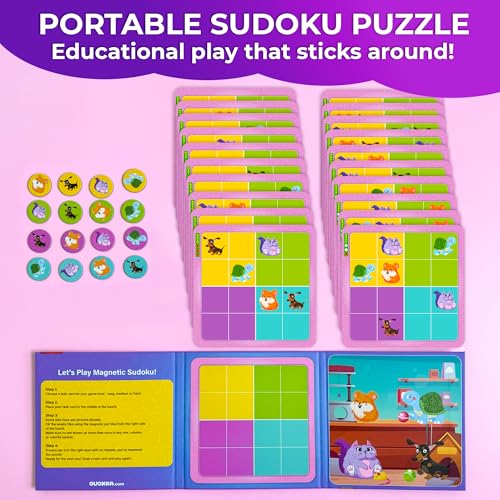 QUOKKA Magnetic Sudoku Toddler Puzzles Ages 2-4 - 20 Pieces Puzzles for Kids Ages 4-6 - Games for Kids Ages 3-5 Sudoku Book with 3 Levels: Easy, Medium, Hard - Educational Portable Travel Game - style: 11. 20 PCS ANIMALS