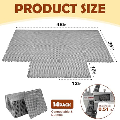 Wibeelee 14 PCS Interlocking Outdoor Playhouse Mats 36 X 48 Inches Waterproof Non-Slip Plastic Tiles, Playground Activity Pad for Indoor and Outside Game