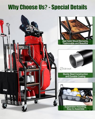 FHXZH Golf Bags Storage Garage Organizer- Golf Bag Stand for Golf Bags, Clubs, Balls, Golf Equipment Accessories, Golf Bag Storage Rack with Wheels for Garage, Club, Basement - style: 1 Golf Bag Organizer