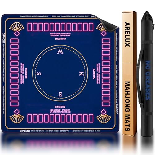ARELUX Neoprene Mahjong Mat with Carrying Bag 32"x32" No Creases Rolled Shipping American Mat with Charles Rules Anti-Slip & Noise Reduction Table Cover for Poker, Card & Board Game(Blue and Purple) - color: Blue and Purple