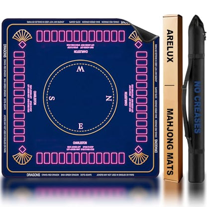 ARELUX Neoprene Mahjong Mat with Carrying Bag 32"x32" No Creases Rolled Shipping American Mat with Charles Rules Anti-Slip & Noise Reduction Table Cover for Poker, Card & Board Game(Blue and Purple) - color: Blue and Purple