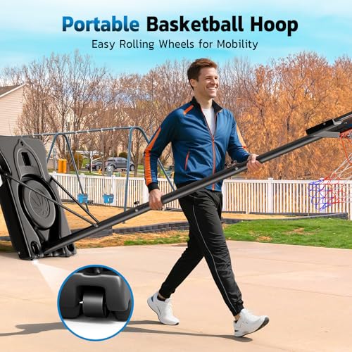 Yohood 46" 10FT Basketball Hoop Outdoor - Portable Basketball Goal Adjustable Hoops & Goals with Solid Steel Rim & Extra-Large Base for Kids/Youth/Teens/Adults Outdoor