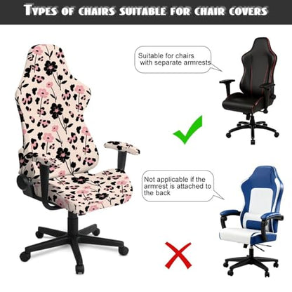 Flower Leopard Print Game Chair Cover with Armrest Covers Soft Comfy Breathable Computer & Gaming Chair Slipcover for Swivel Rotating Chairs, 4Pc/Set, Pink - color: Pink - Flower Leopard