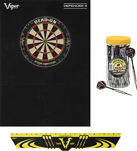 Viper Defender III Backboard & Sisal/Bristle Steel Tip Dartboard Bundle - style: Premium