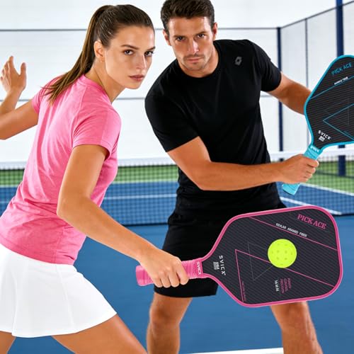 Carbon Fiber Pickleball Paddle 16mm – Professional Pickleball Paddles with Superior Control, Power & Spin – Extended Handle for Two-Handed Grip, USAPA Approved - color: Pink
