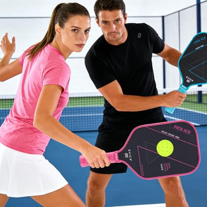 Carbon Fiber Pickleball Paddle 16mm – Professional Pickleball Paddles with Superior Control, Power & Spin – Extended Handle for Two-Handed Grip, USAPA Approved - color: Pink