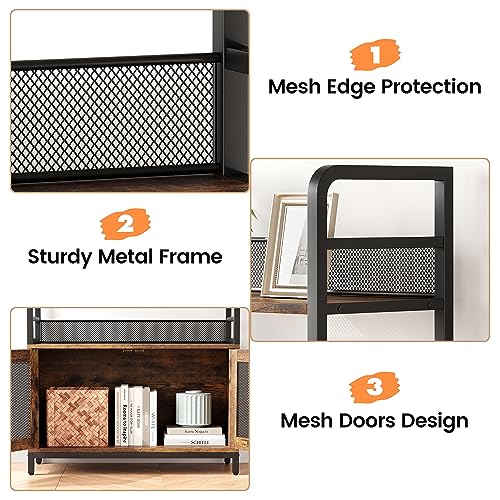 GarveeHome Bookshelf with Doors Industrial Bookcase with 4 Tiers Open Storage Shelf 70.87 in Tall Bookshelves Rustic Display Rack Cabinet for Bedroom, Living Room, Home Office, Brown