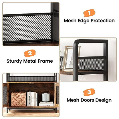 GarveeHome Bookshelf with Doors Industrial Bookcase with 4 Tiers Open Storage Shelf 70.87 in Tall Bookshelves Rustic Display Rack Cabinet for Bedroom, Living Room, Home Office, Brown