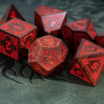 7Pcs DND Dice Set, Wooden Polyhedral D&D Dice Set with Metal Box for Role Playing Tabletop Games (Bubinga Wood) - color: Bubinga Wood-hx