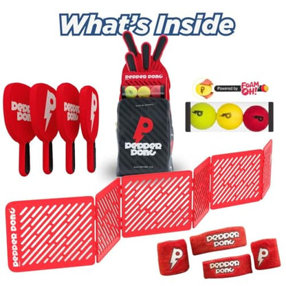 Pepper Pong Ping Pong, Reinvented | Any Surface, Indoor or Outdoor Portable Paddle Sport| 3-Speed Foam Balls, 4 Premium Paddles, Free-Standing Net, Carry Bag: Whisper Quiet, 60-Sec Setup