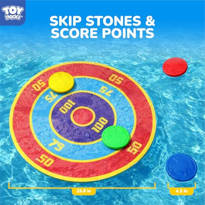 TOY Life Water Skipping Ball Pool Game, Skip Ball Pool Toys for Kids Teens Adults, Water Bouncing Beach Balls for Swimming Pool Lake, Summer Floating Water Sports Game Mat with Scoring Rings
