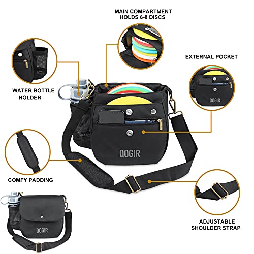 QOGIR Lightweight Disc Golf Bag: Durable Disc Golf Bag with 8+ Disc Capacity, Introductory Discs Golf Bag, Holds Water Bottle and Accessories, Great for Beginners - color: Black