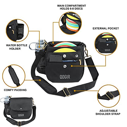 QOGIR Lightweight Disc Golf Bag: Durable Disc Golf Bag with 8+ Disc Capacity, Introductory Discs Golf Bag, Holds Water Bottle and Accessories, Great for Beginners - color: Black