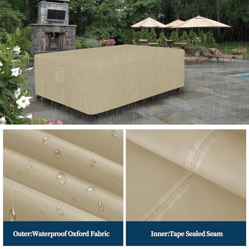 Easy-Going Rectangle Patio Furniture Cover Waterproof Outdoor Dining Table and Chair Cover Anti-UV Outside Sectional Sofa Set Covers (126"L x 63"W x 28"H, Camel) - color: Camel, size: 126"L x 63"W x 28"H