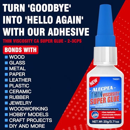 20g Thin CA Glue (2-3 CPS), 2-5 Second Cure Time - Ideal for Hobbies and Precision Work: Woodworking, Model Making (Cars, Airplanes), Pen Turning, Inlays, and Surface Stabilization - size: 20g/1Pack, style: Thin CA Glue