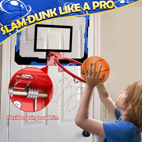 Indoor Basketball Hoop Set for Kids Adults, Pro Mini Basketball Hoop for Door Wall, Room Basketball Hoop Over The Door Outdoor Basketball Hoop with 4 Balls Toy Gift for Boy Girl - style: Blue