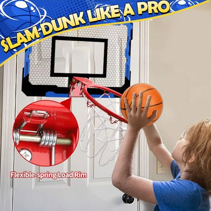 Indoor Basketball Hoop Set for Kids Adults, Pro Mini Basketball Hoop for Door Wall, Room Basketball Hoop Over The Door Outdoor Basketball Hoop with 4 Balls Toy Gift for Boy Girl - style: Blue