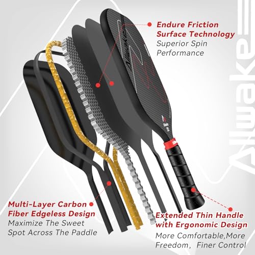 Pickleball Paddles, 3K Raw Carbon Fiber Pickleball Paddle, Thermoformed Pickle Ball Rackets for Power & Spin, 16mm Polypropylene Honeycomb Core, Textured Carbon Grit Surface