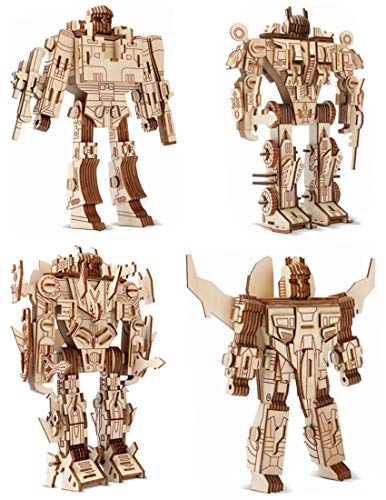 3D Wooden Robot Puzzle,4 Piece Set Wood Crafts DIY Assembly Puzzle,Wooden Robot Model Kits,3D Wood STEM for Adults & Teens Christmas Birthday Gifts,Room Décor - style: Robot team 4