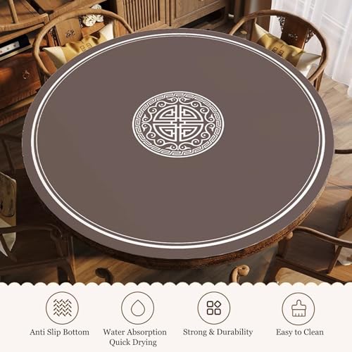Brown Round Mahjong Mat with Carrying Bag, Anti Slip Noise Reduction Poker Card Board Tile Games Polyester Table Cover(Brown-1,23.62x23.62 in) - color: Brown-1, size: 23.62x23.62 in