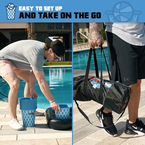 BasketPong H2O – Inflatable Pool Pong Game with Buckets and Balls, Water Yard Game for Outdoor Fun, Lawn, Beach, or Backyard – Includes 12 Buckets, 2 Balls, Floats, Bag, and Air Pump