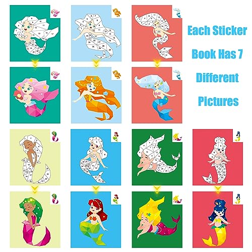 AEAHALY 2 Pack Paint by Sticker Kids Crafts for Kids Ages 4-8 Sticker by Number for Boys and Girls Birthday Gifts Party Favor, Travel Activity Book Set for Learning (Princess+Mermaid) - style: Style4-2PCS