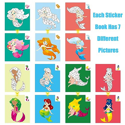AEAHALY 2 Pack Paint by Sticker Kids Crafts for Kids Ages 4-8 Sticker by Number for Boys and Girls Birthday Gifts Party Favor, Travel Activity Book Set for Learning (Princess+Mermaid) - style: Style4-2PCS