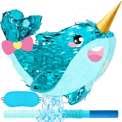 WERNNSAI Narwhal Piñata - Girl Narwhal Party Piñata Game Whale Ocean Themed Party Decor for Kids Under the Sea Classroom Decorations Summer Season Baby Shower Favors - style: Narwhal